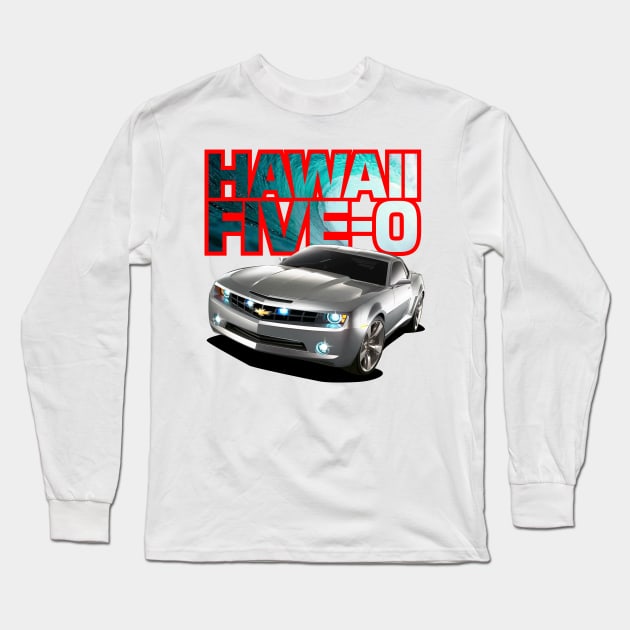 Hawaii Five-O SILVER CAMARO Red Outline Long Sleeve T-Shirt by fozzilized